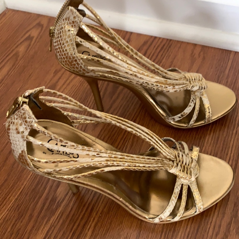 Carlos Santana cream and gold heels